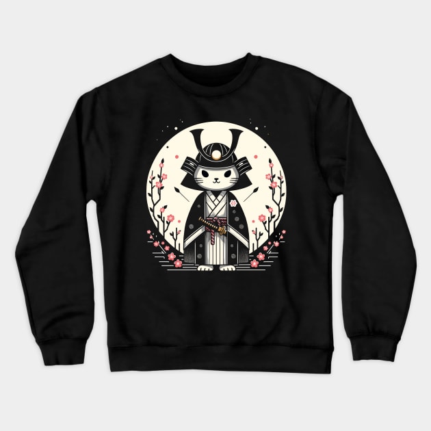 Kawaii Cat Anime Japanese Retro Samurai Novelty Funny Cat Crewneck Sweatshirt by KsuAnn